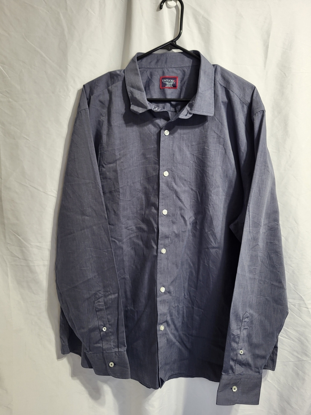 Men’s Long-Sleeve Button-Up Shirt — Blue, Size 3XL